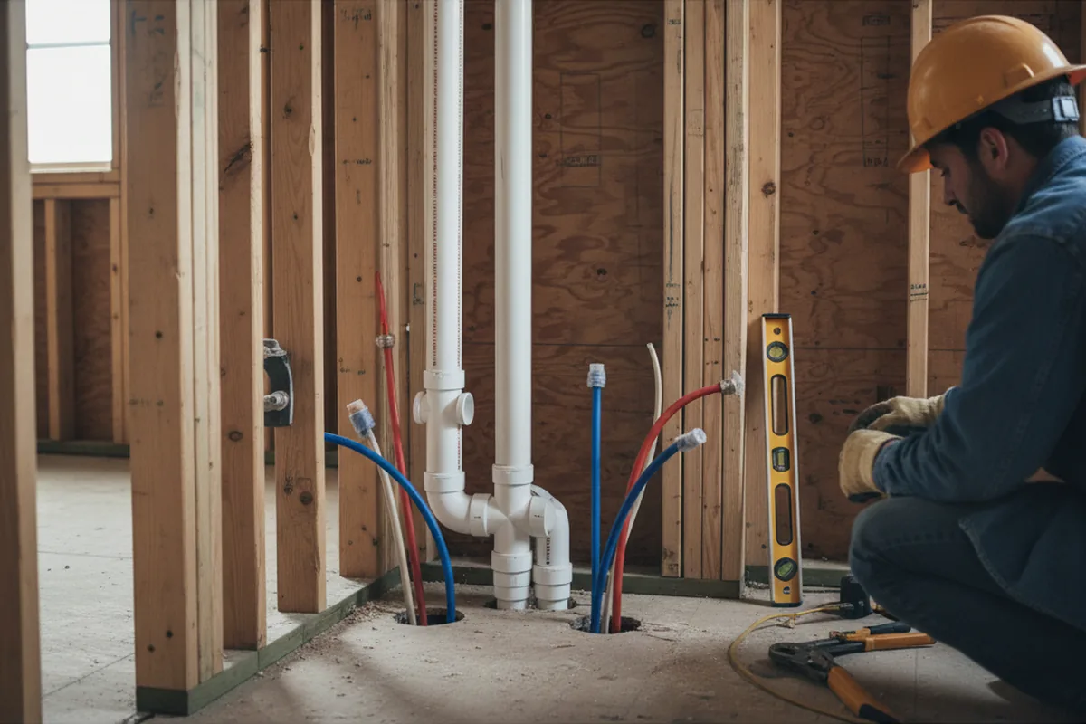 Drain and supply rough-in during Drain Cleaning in Amityville