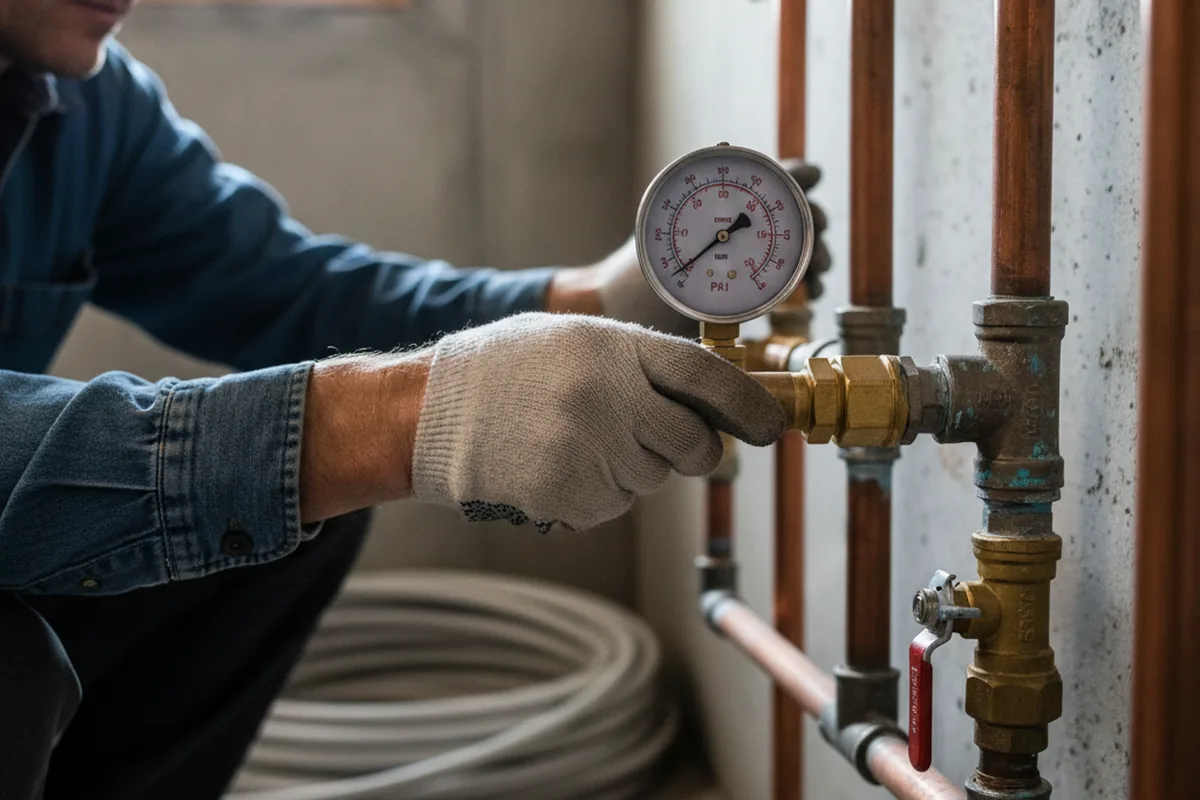 Pressure testing a repaired line during Water Line Repair in Amityville